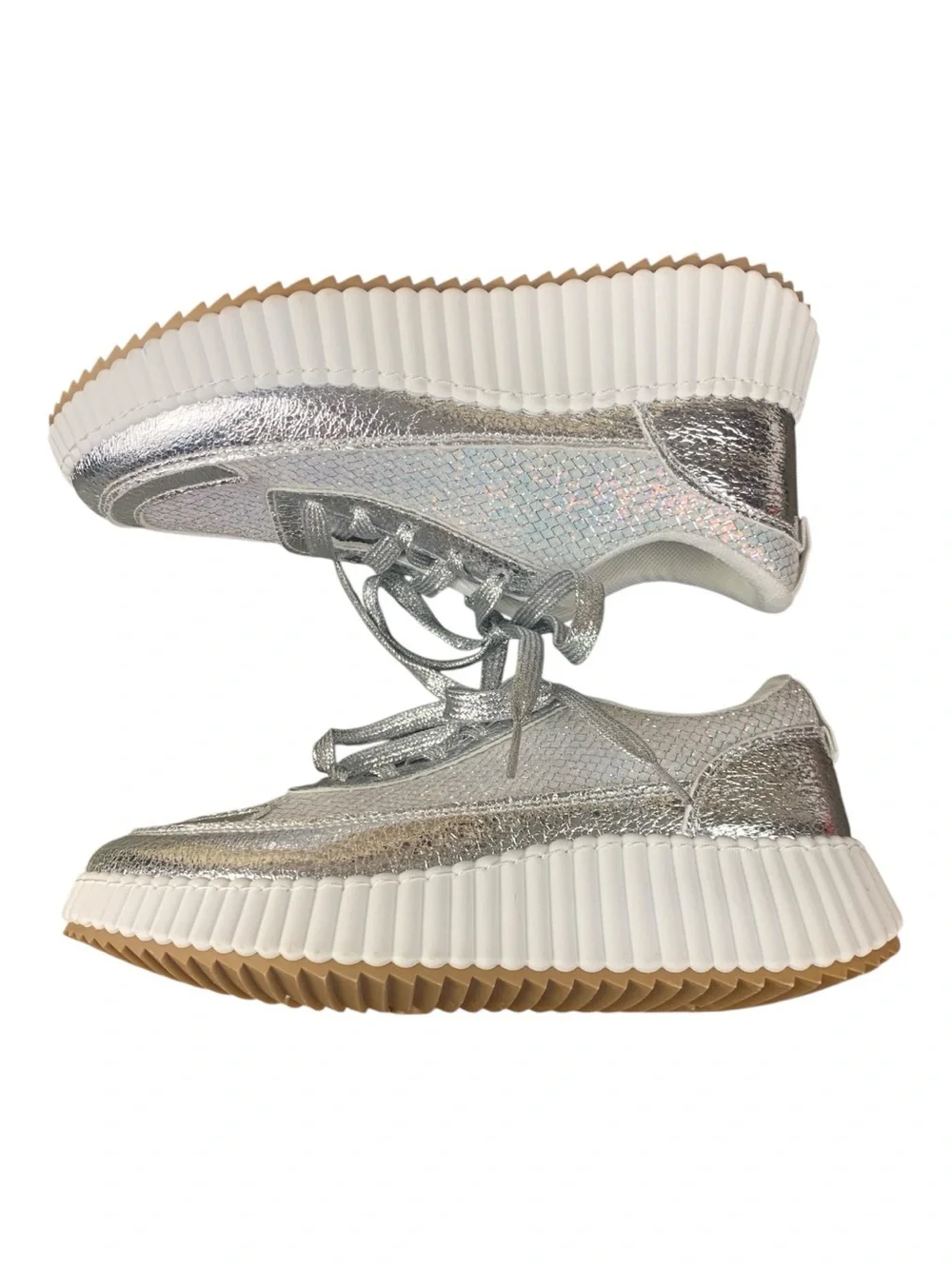 Women's Yoki Roxann Silver Iridescent Sneaker Lace Up Platform Urban  Size‎ 8